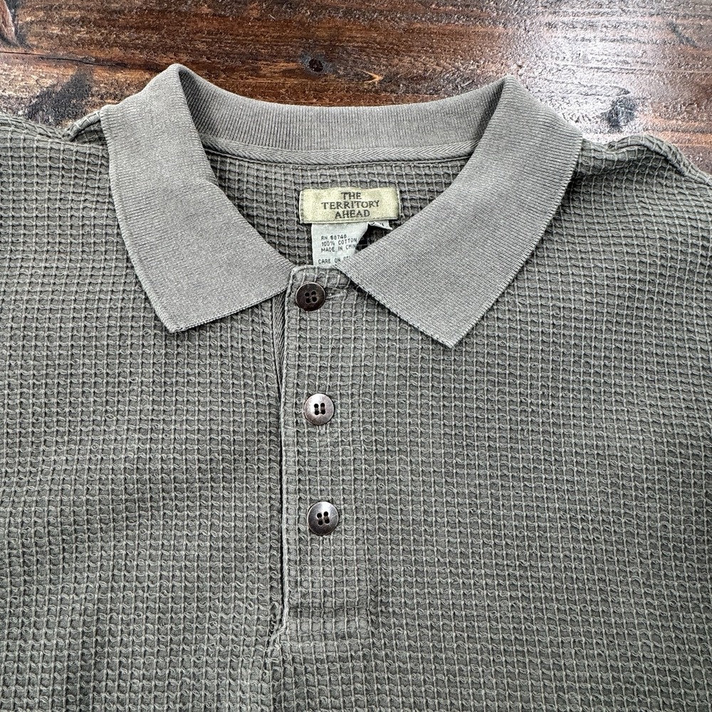 The‎ Territory Ahead Men's 2XL Gray- Green Polo Waffled Cotton Golf Casual - Picture 11 of 11